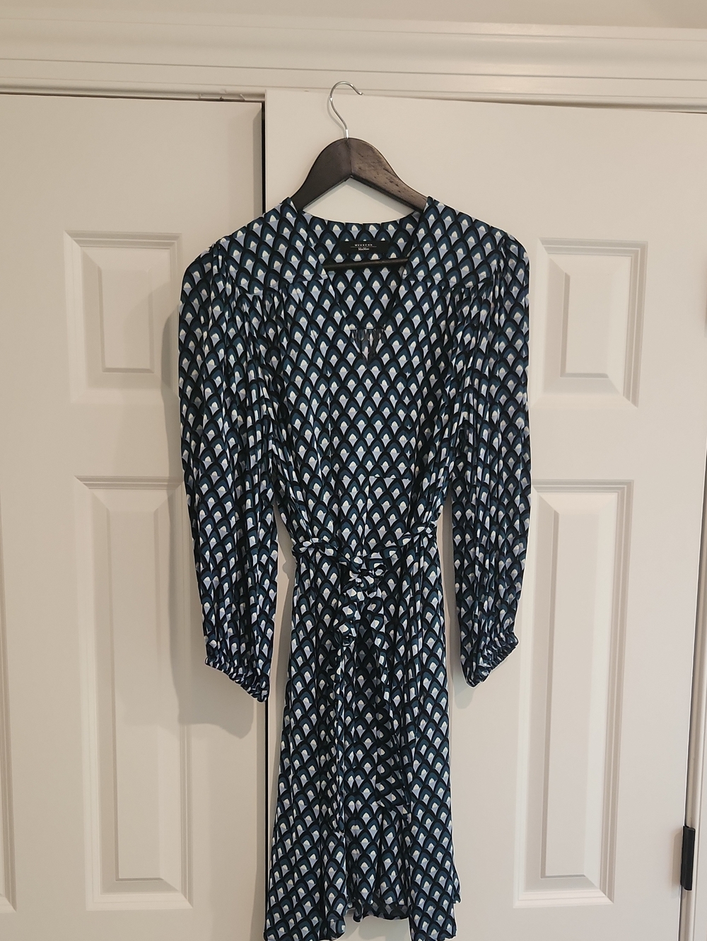 MaxMara Black, Green and White Printed Long-Sleeve  Dress